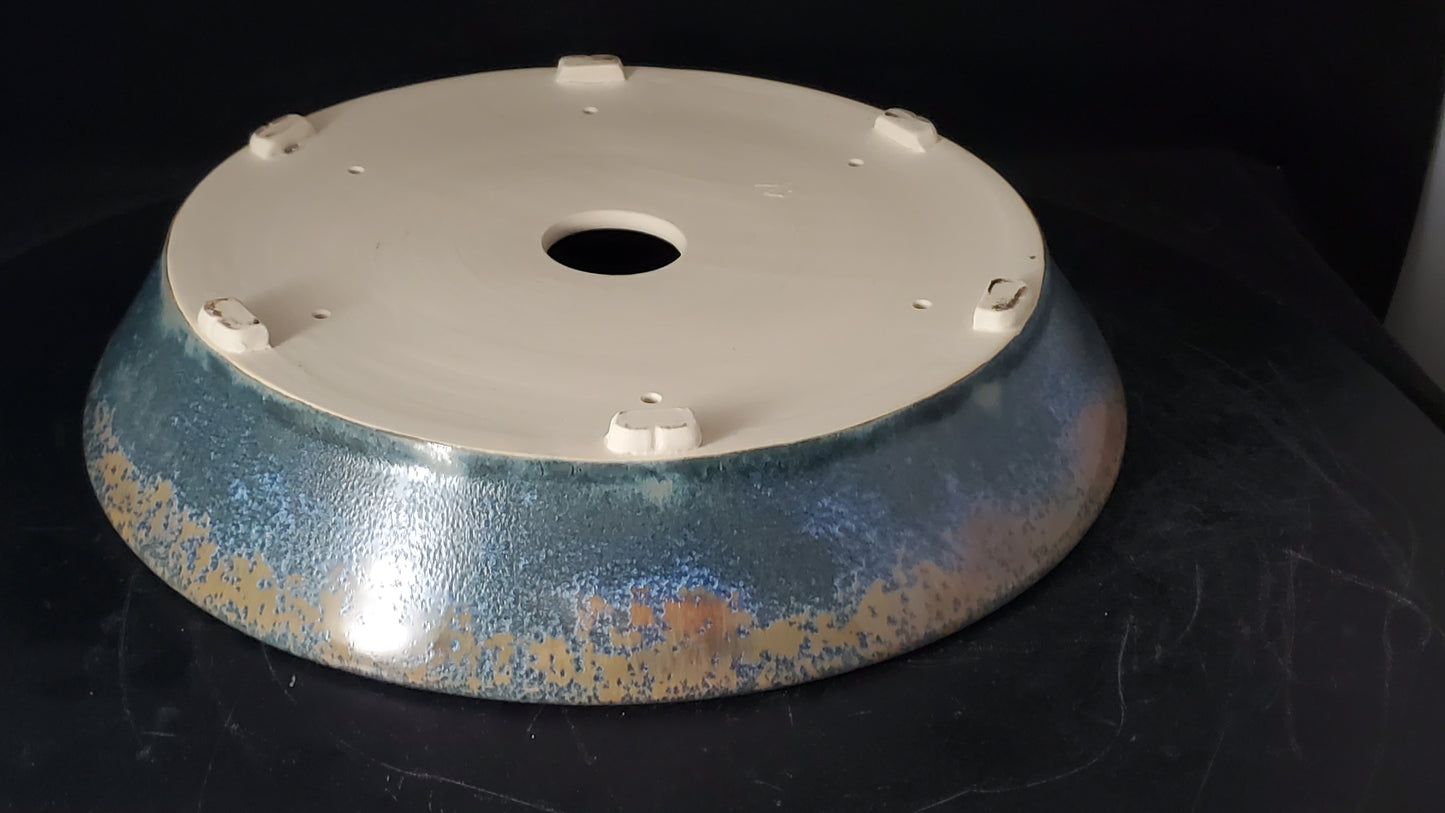 Bonsai Pot Round 10-24-1520 11"w x 2.25"t (crystalline glaze)
