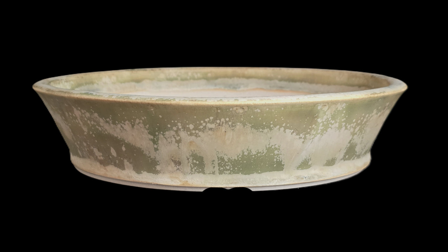 Bonsai Pot Round 8-25-1637 9" X 2" Matte mottled green