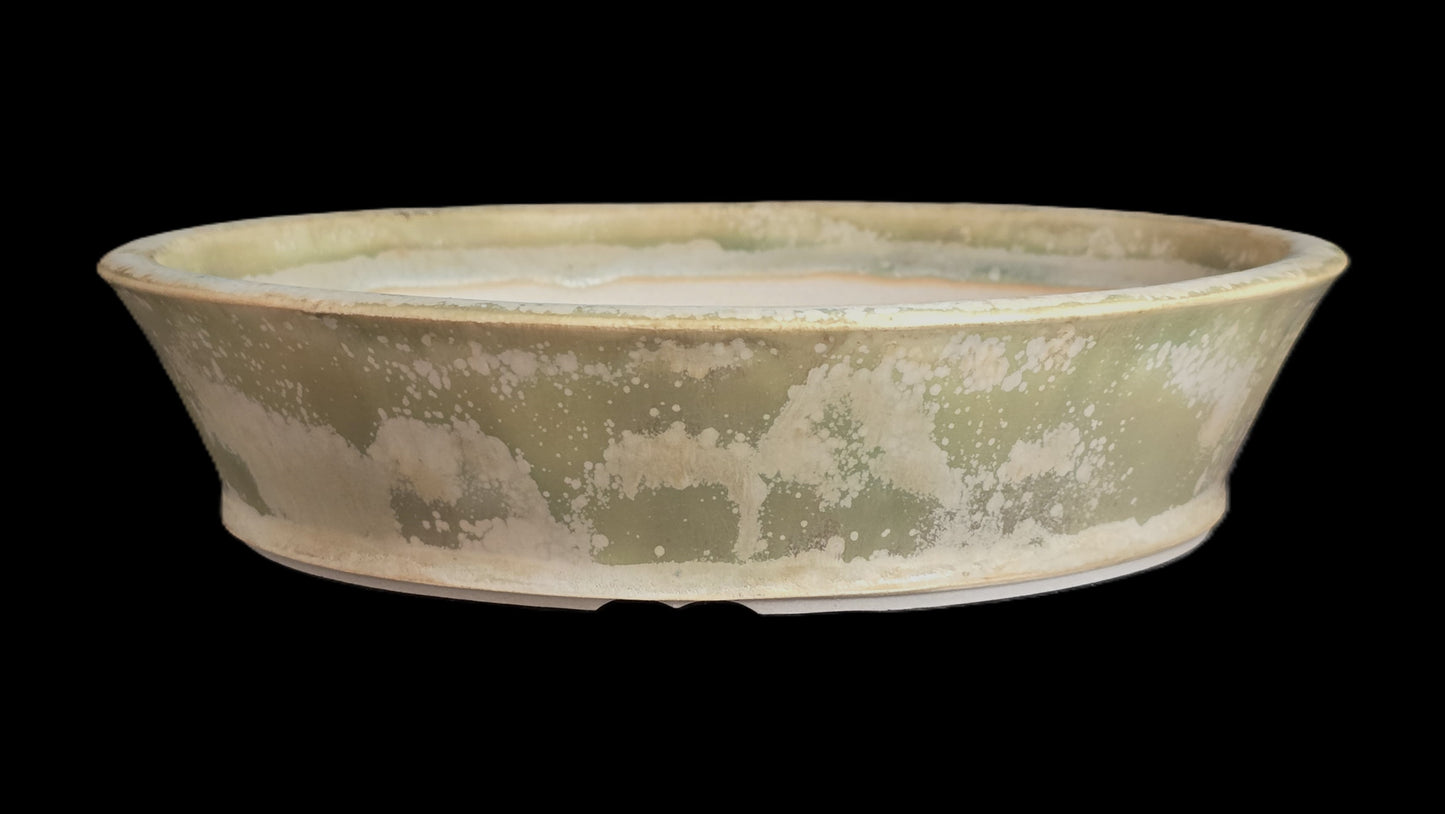 Bonsai Pot Round 8-25-1637 9" X 2" Matte mottled green