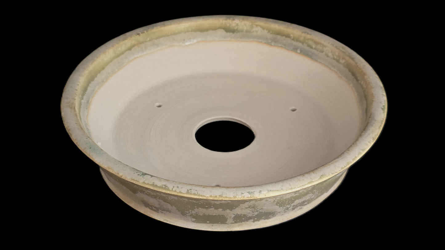 Bonsai Pot Round 8-25-1637 9" X 2" Matte mottled green