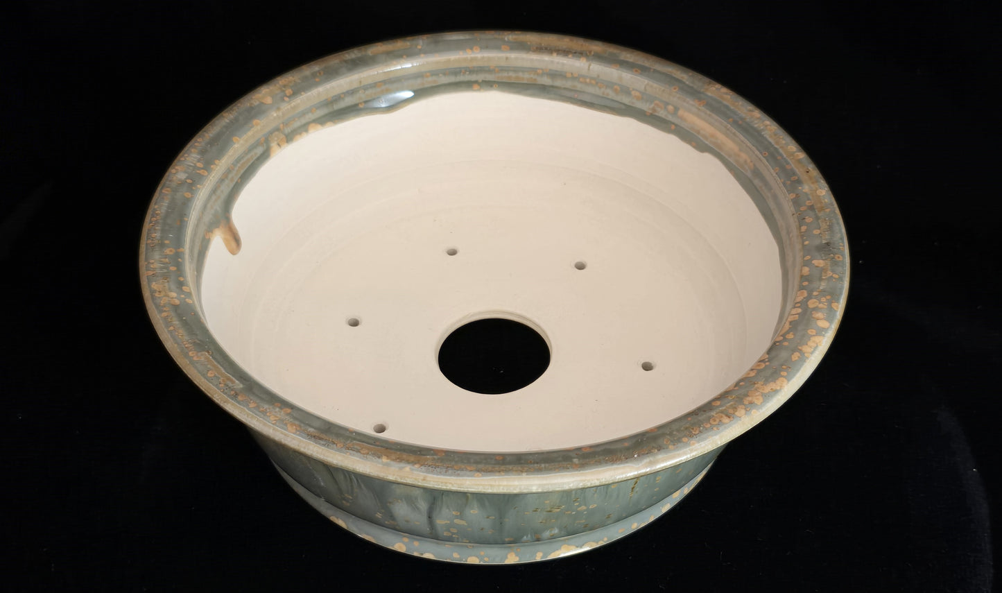 Bonsai Pot Round 8-25-1642 9" X 3" golden crystal drip