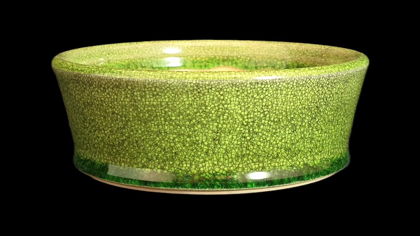 Bonsai Pot Round 8-25-1644 5.5" X 2" green crackle