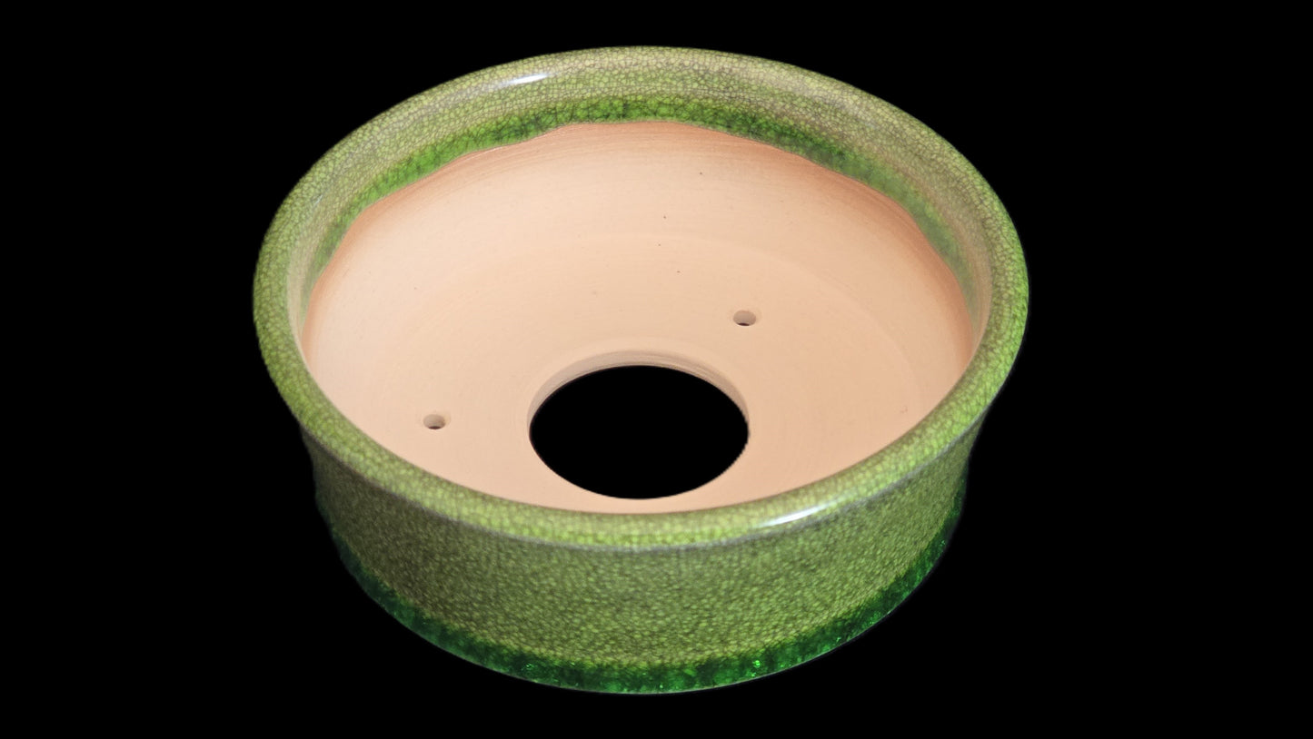 Bonsai Pot Round 8-25-1644 5.5" X 2" green crackle