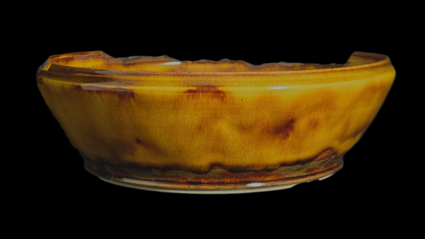 Bonsai Pot Round 8-25-1649 8" X 2.5" lava flow broken rim