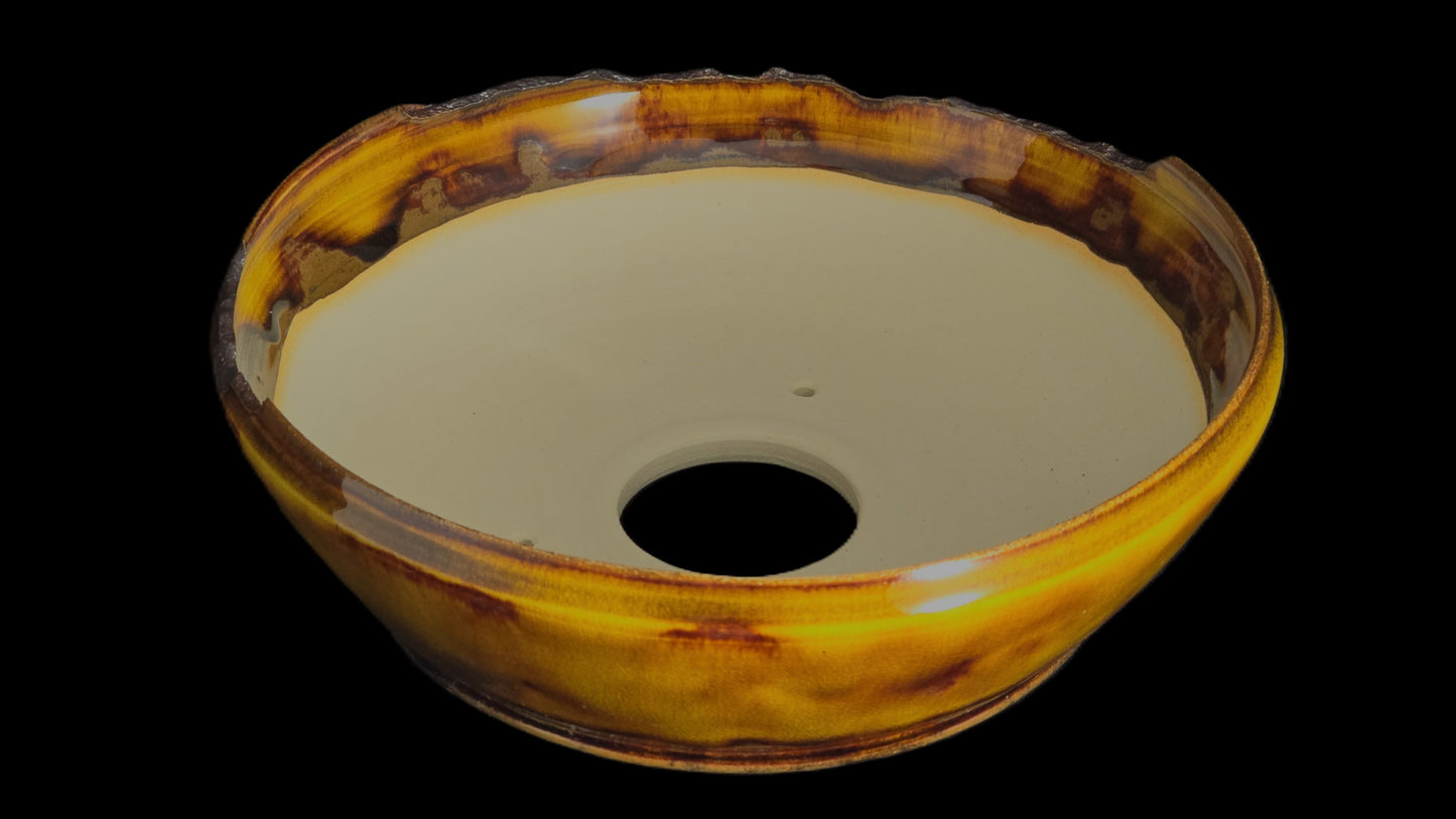 Bonsai Pot Round 8-25-1649 8" X 2.5" lava flow broken rim