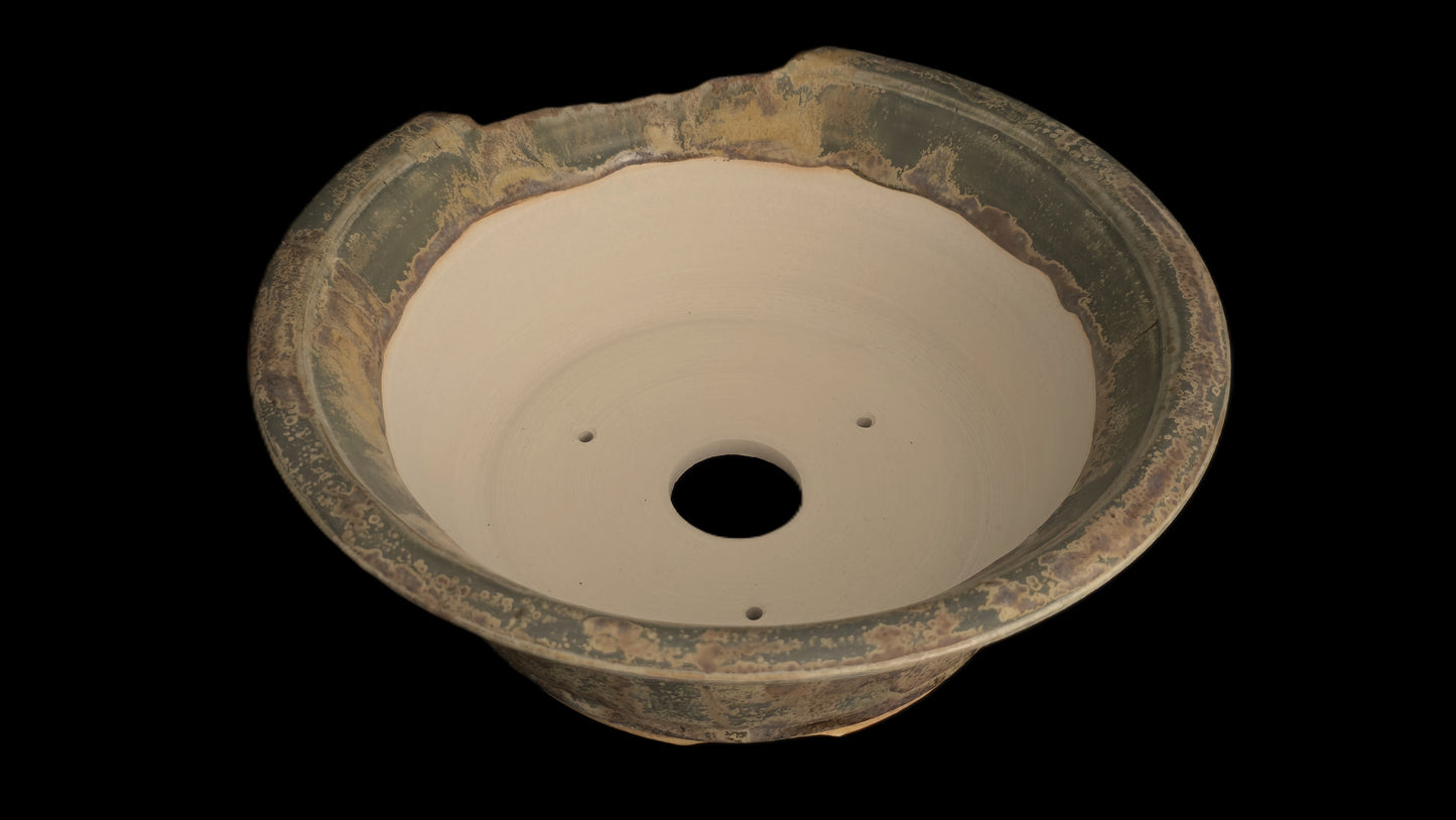Bonsai Pot Round 8-25-1646 9" X 3.25" rustic broken lip