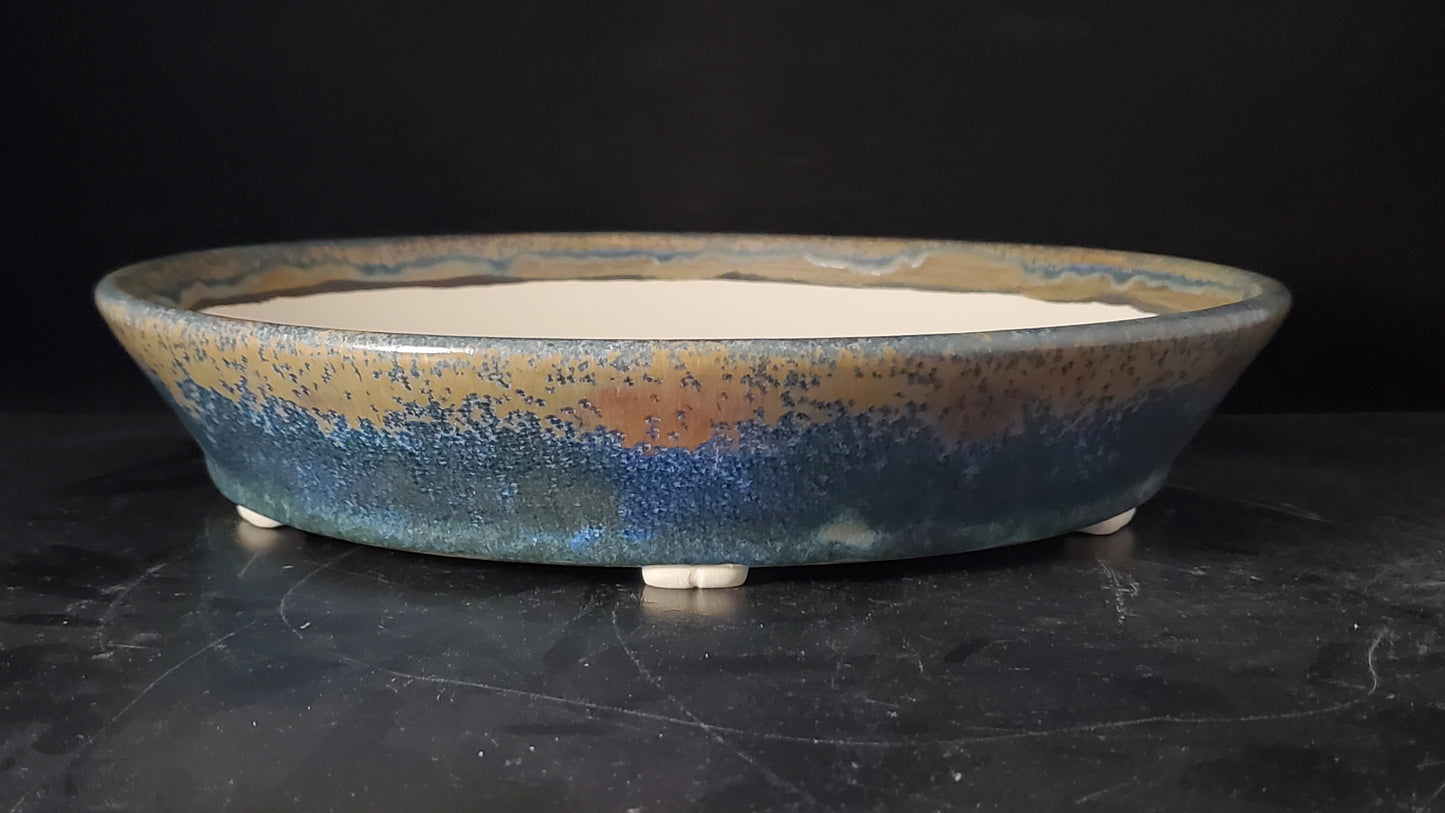 Bonsai Pot Round 10-24-1520  11"w x 2.25"t (crystalline glaze)