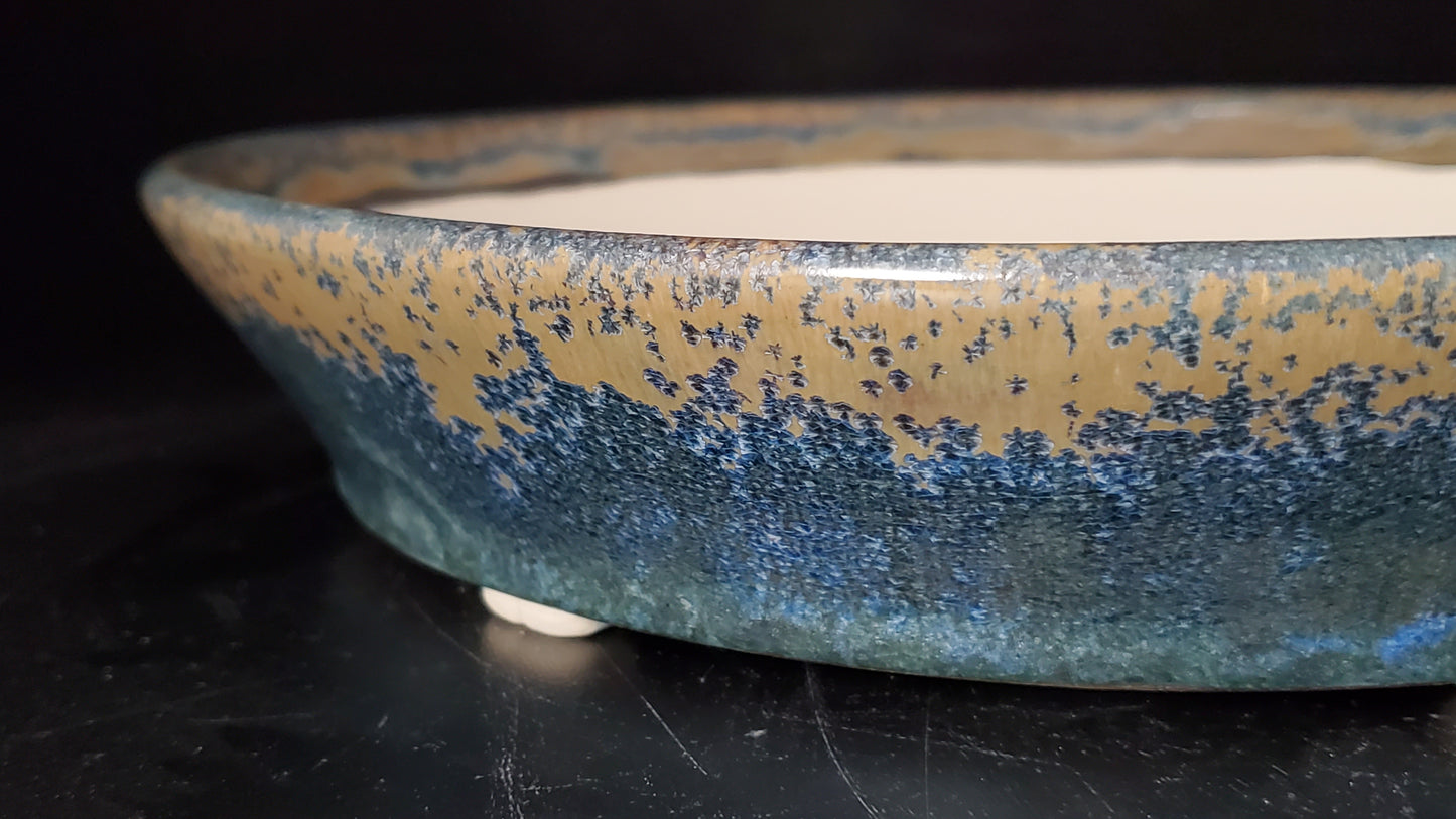 Bonsai Pot Round 10-24-1520  11"w x 2.25"t (crystalline glaze)