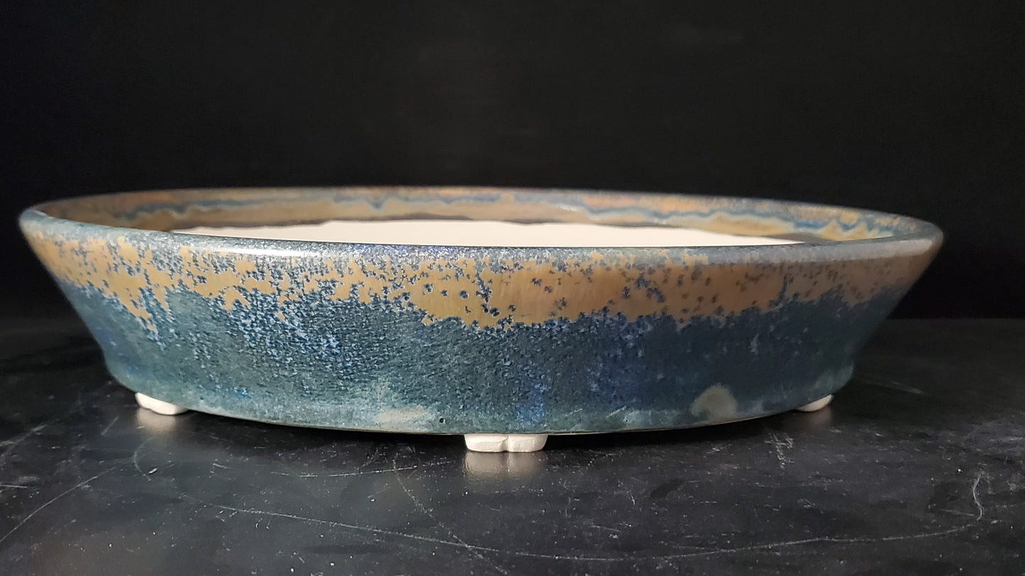 Bonsai Pot Round 10-24-1520  11"w x 2.25"t (crystalline glaze)