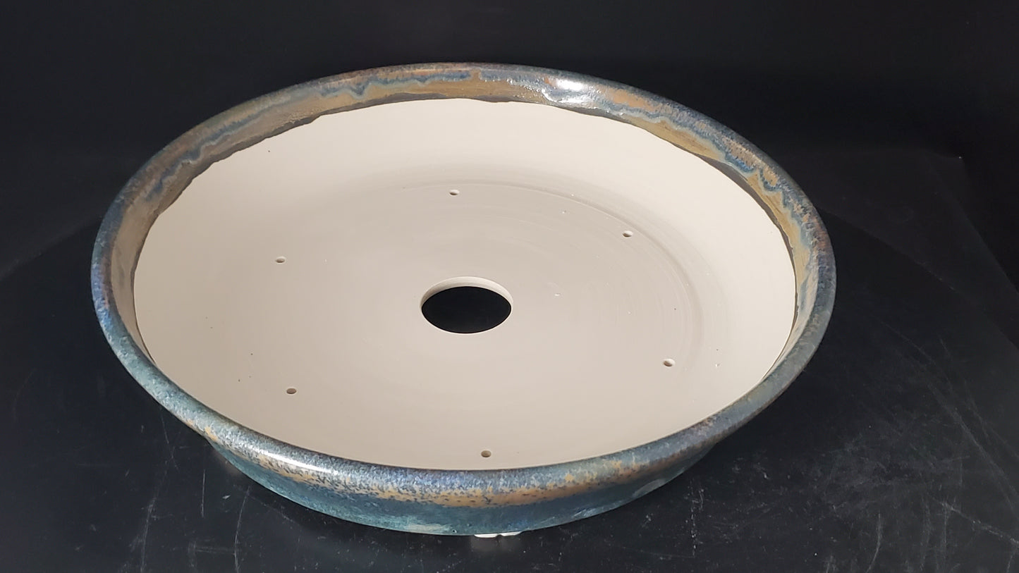 Bonsai Pot Round 10-24-1520  11"w x 2.25"t (crystalline glaze)