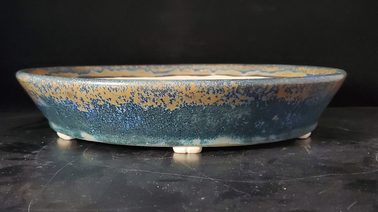 Bonsai Pot Round 10-24-1520  11"w x 2.25"t (crystalline glaze)