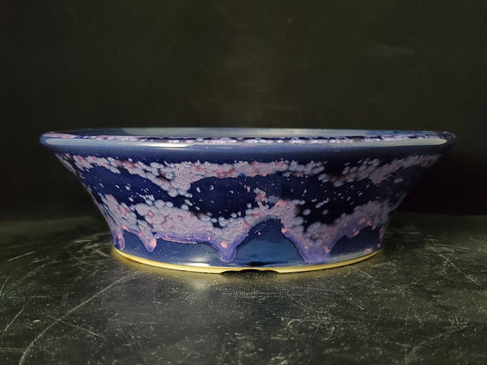 Bonsai Pot Round 10-24-1521  8.75"w x 2.5"t (crystalline glaze)