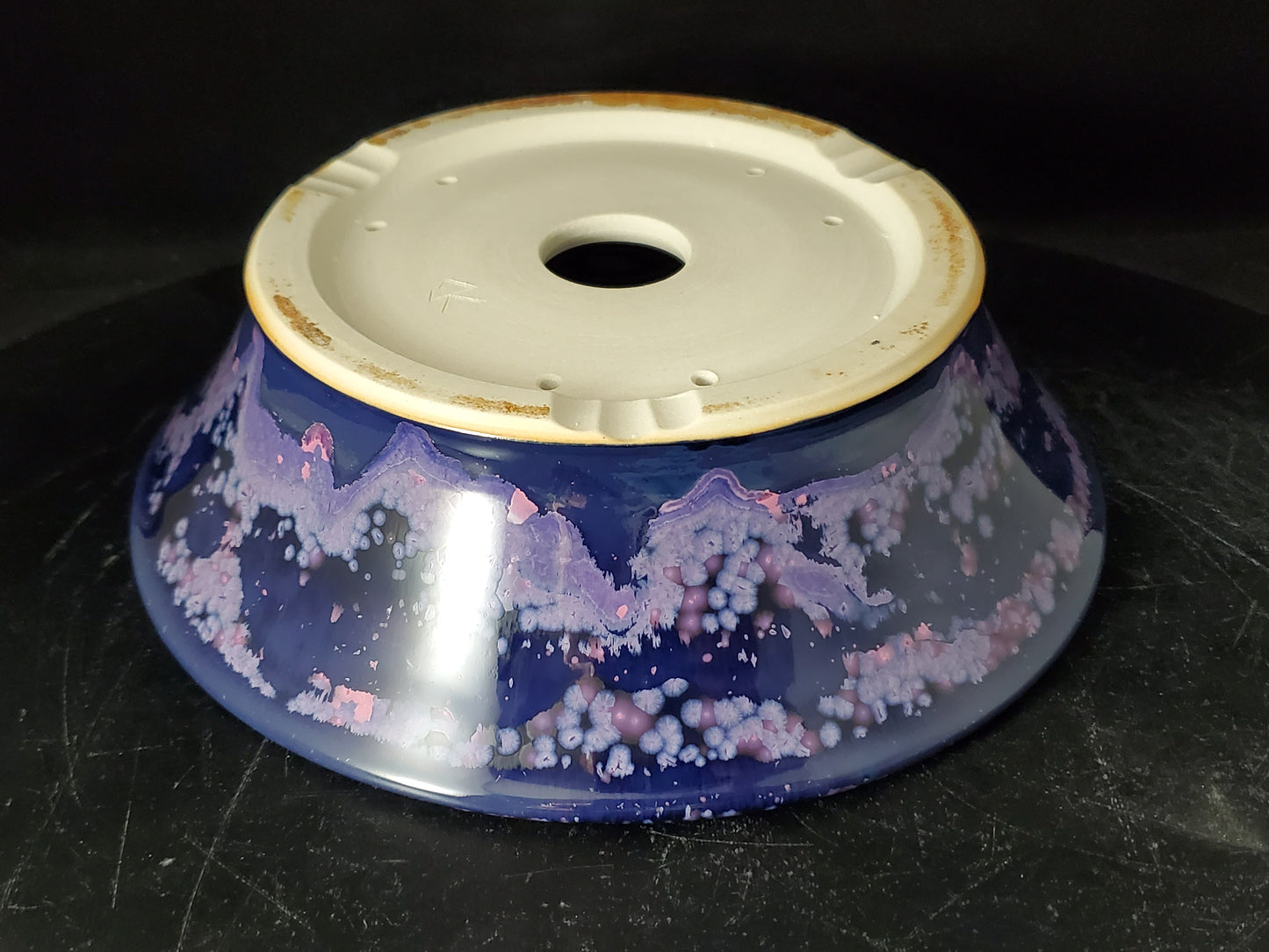 Bonsai Pot Round 10-24-1521  8.75"w x 2.5"t (crystalline glaze)