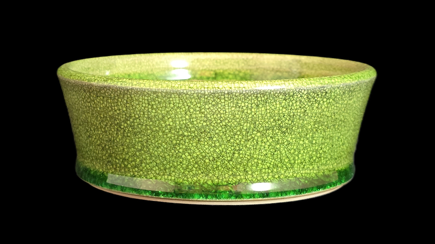 Bonsai Pot Round 8-25-1644 5.5" X 2" green crackle