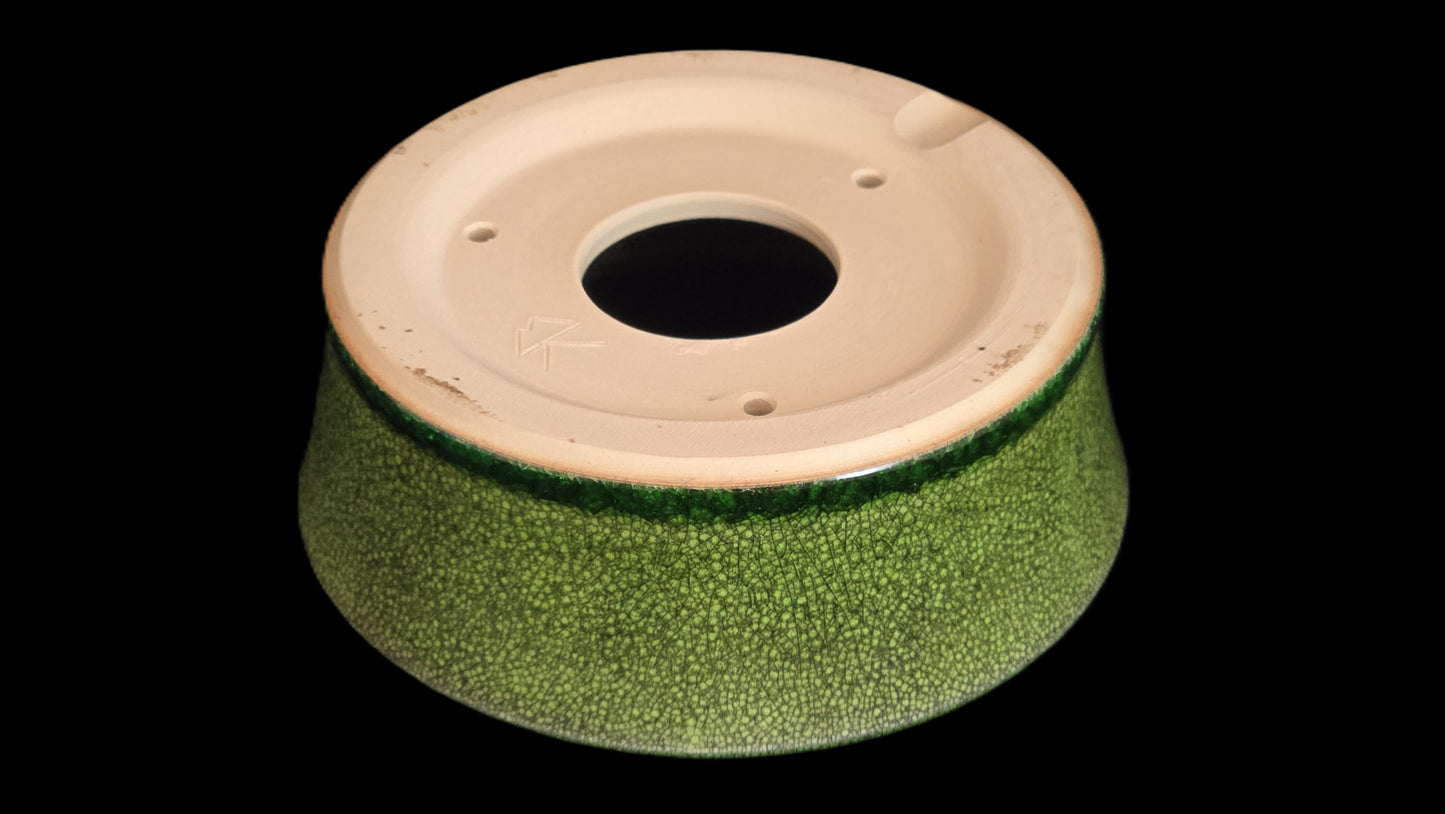 Bonsai Pot Round 8-25-1644 5.5" X 2" green crackle