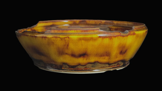 Bonsai Pot Round 8-25-1649 8" X 2.5" lava flow broken rim