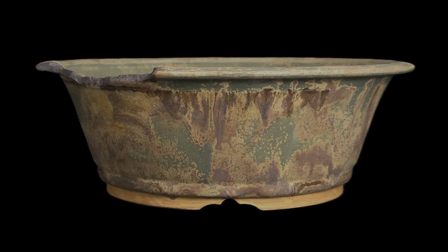 Bonsai Pot Round 8-25-1646 9" X 3.25" rustic broken lip