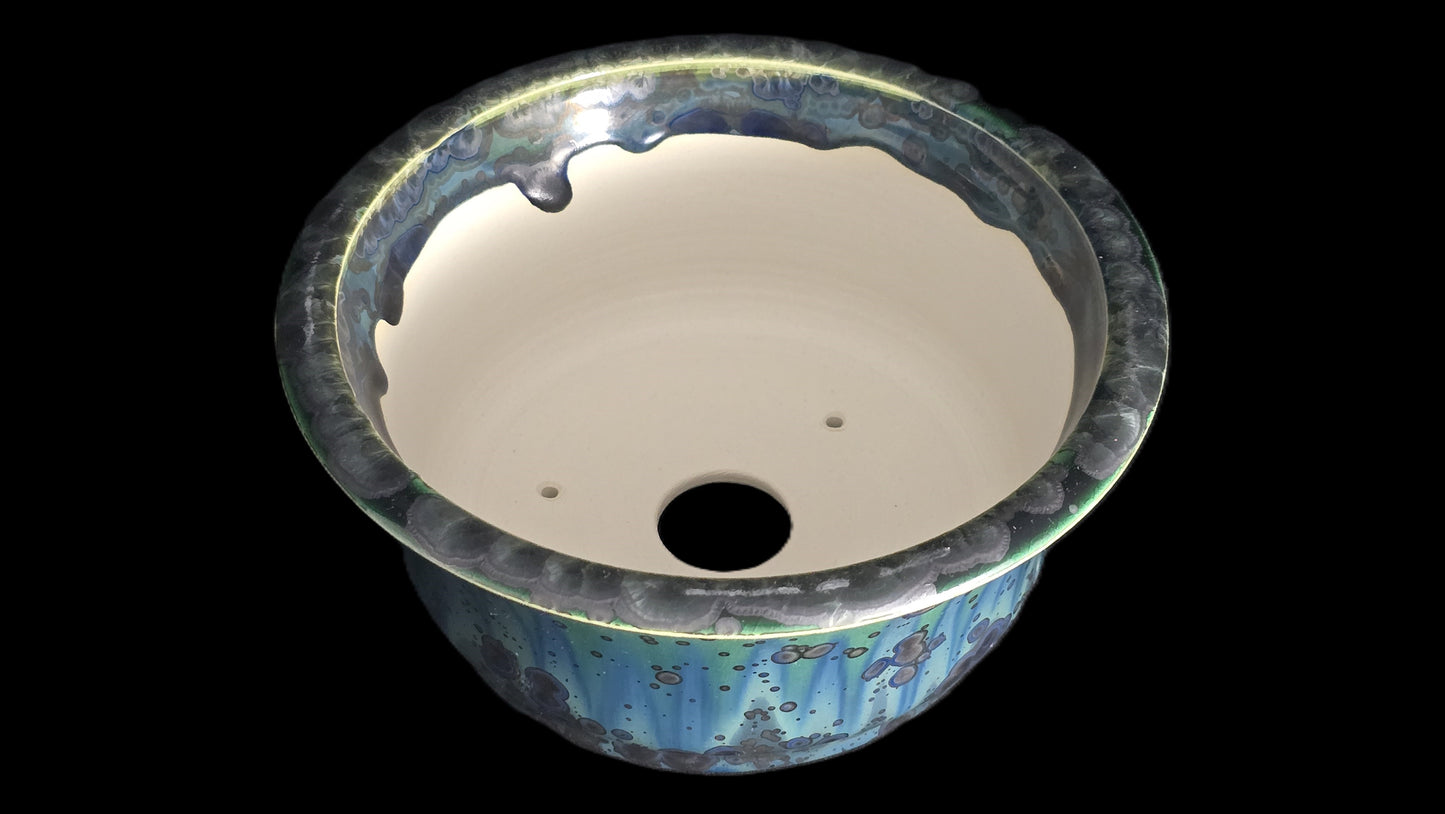 Bonsai Pot, Blue Crystal Round 12-25 - 7.5" X 3.5"