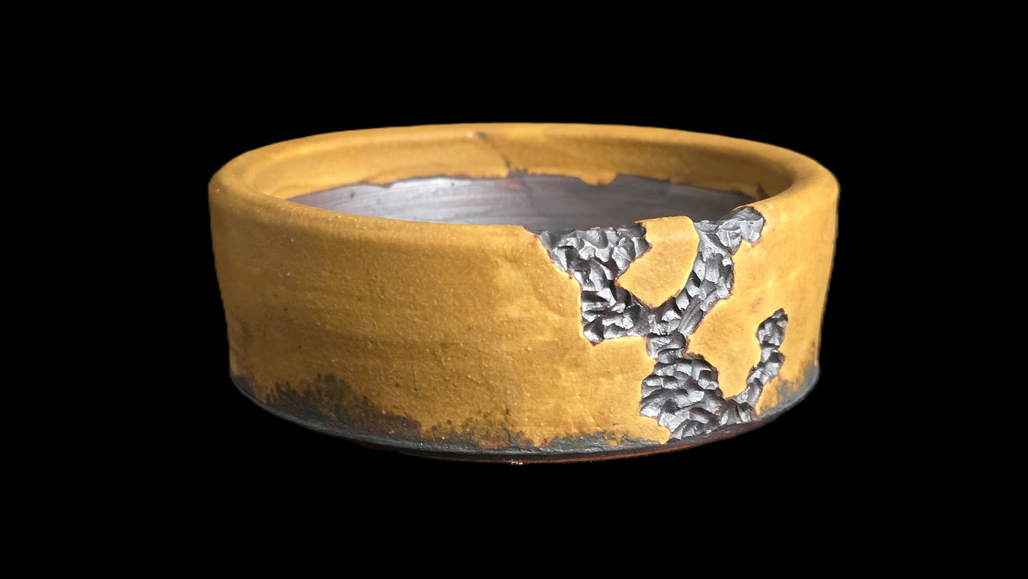 Bonsai Pot, Mustard carved Round 12-25 - 4.5" X 1.5"