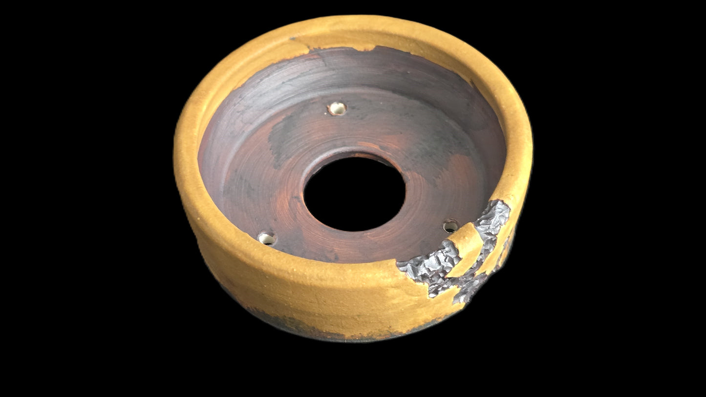 Bonsai Pot, Mustard carved Round 12-25 - 4.5" X 1.5"