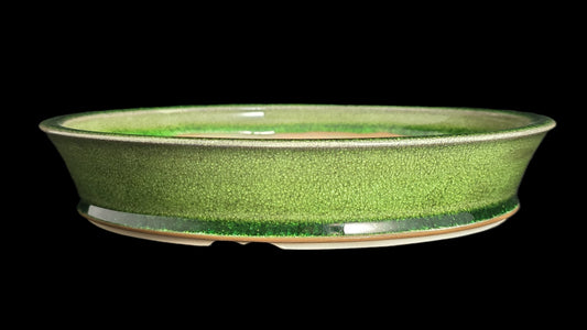 Bonsai Pot, Green Crackle Round 12-25 - 9" X 1.75"