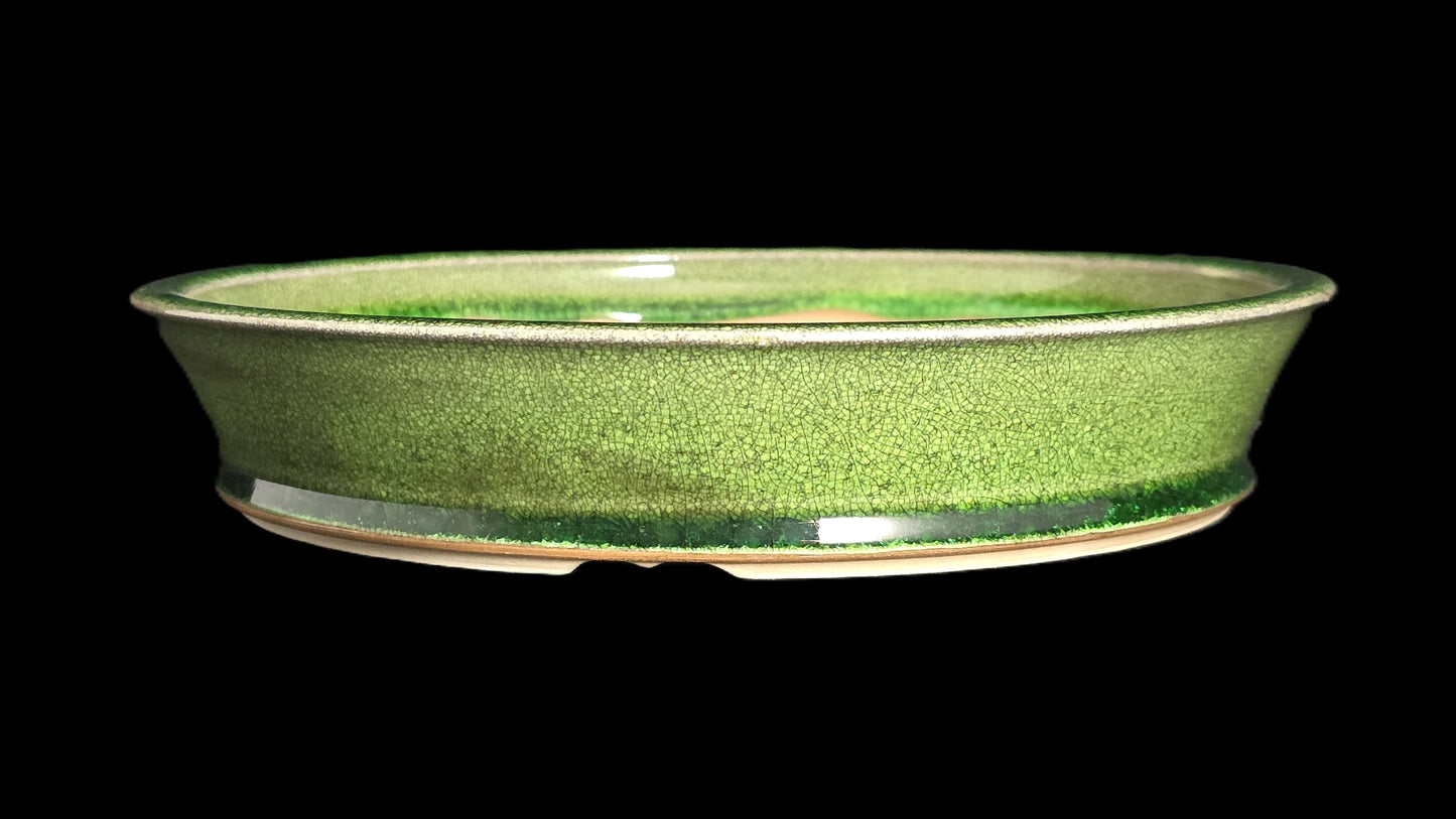 Bonsai Pot, Green Crackle Round 12-25 - 9" X 1.75"
