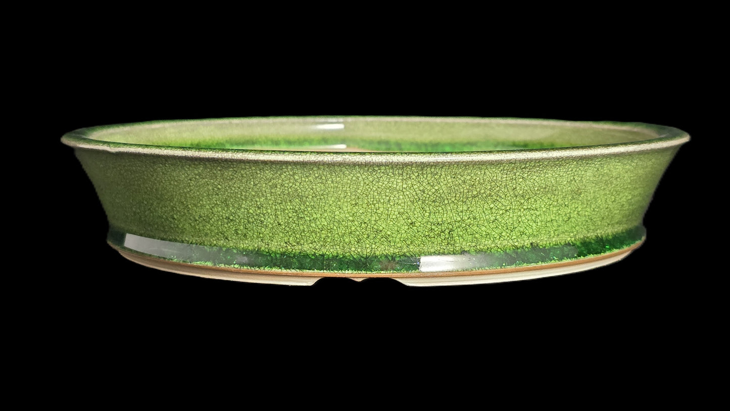Bonsai Pot, Green Crackle Round 12-25 - 9" X 1.75"