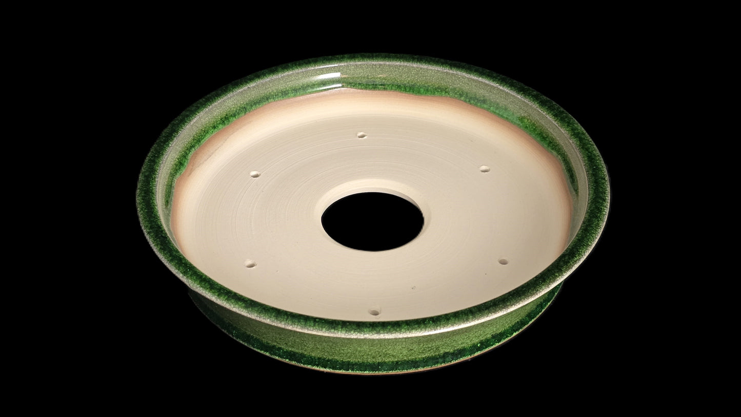 Bonsai Pot, Green Crackle Round 12-25 - 9" X 1.75"