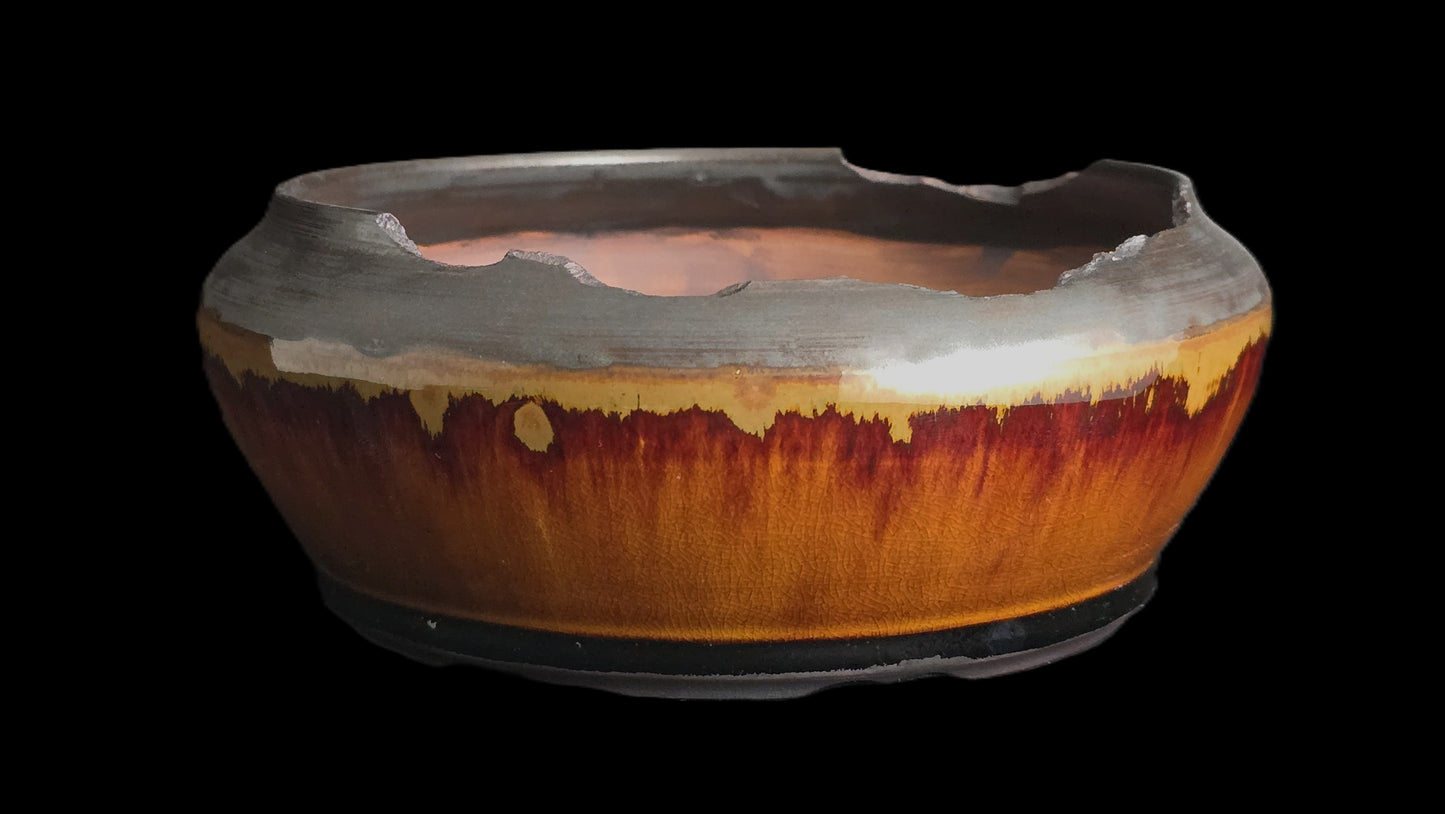 Bonsai Pot, Ripped Rim Round 1-26 - 7.5" X 3.25" Lava Glaze
