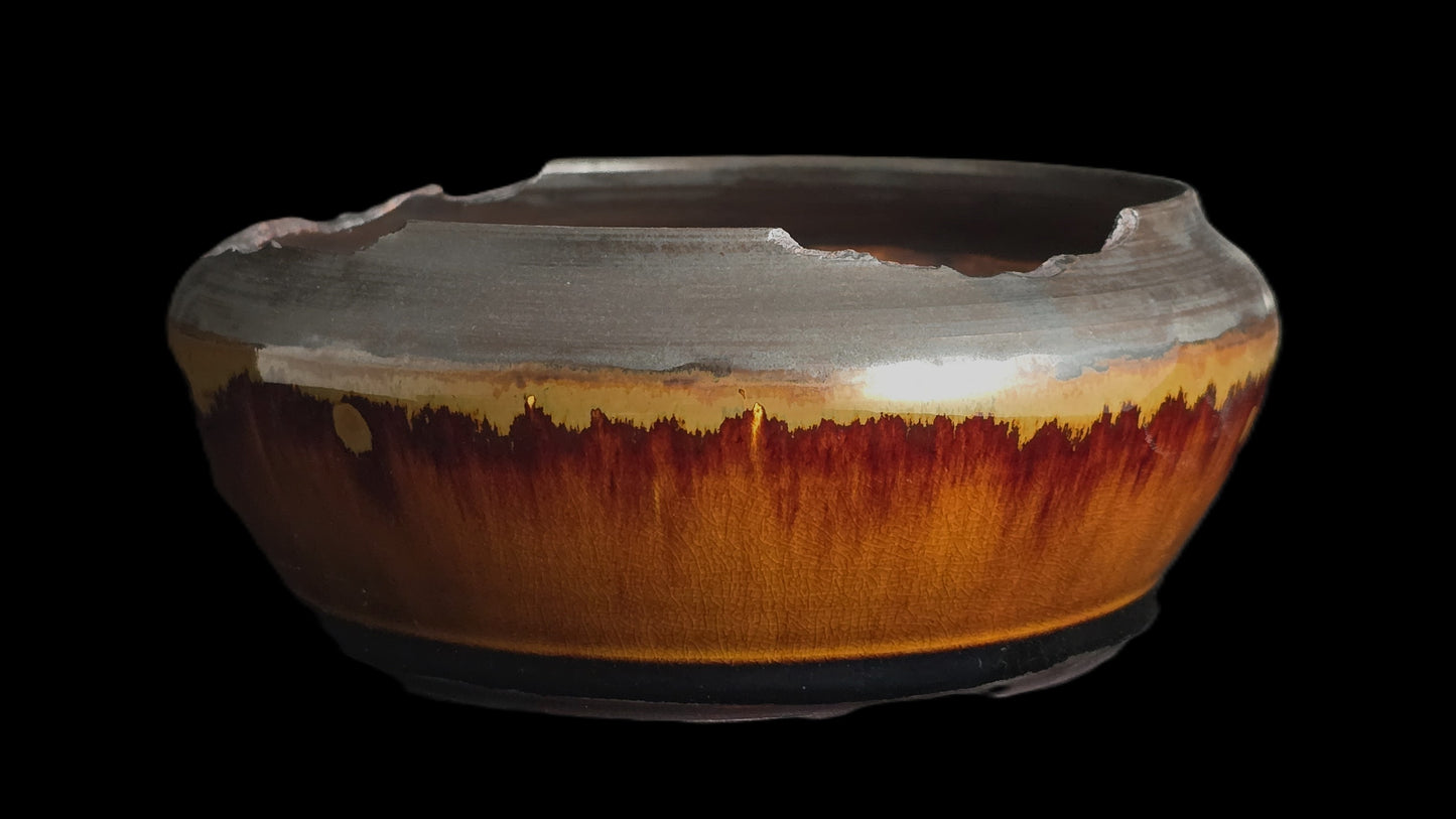 Bonsai Pot, Ripped Rim Round 1-26 - 7.5" X 3.25" Lava Glaze