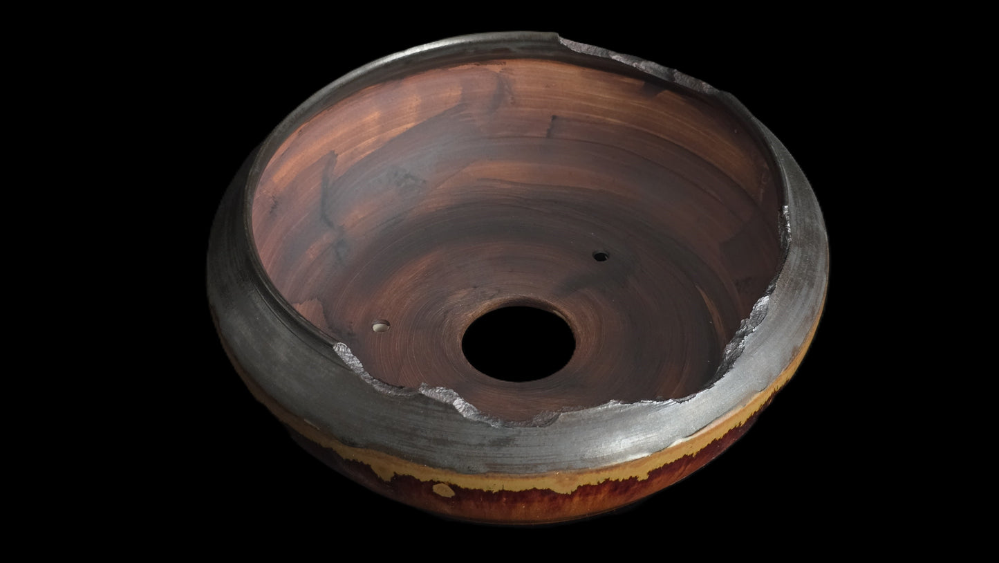 Bonsai Pot, Ripped Rim Round 1-26 - 7.5" X 3.25" Lava Glaze