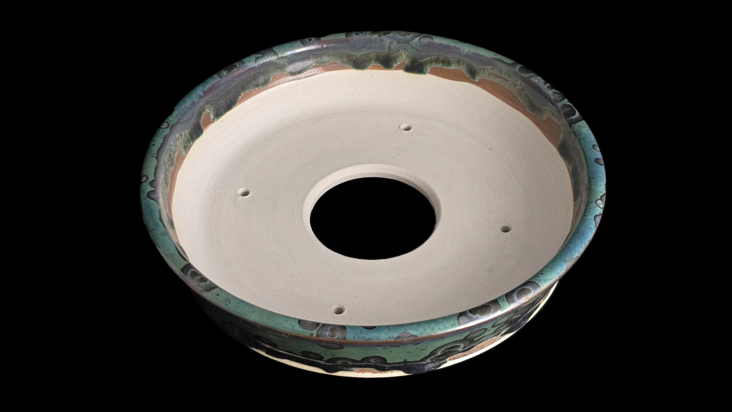 Bonsai Pot, Crystalline Round 1-26 - 8" X 1.75" Teal Crystals