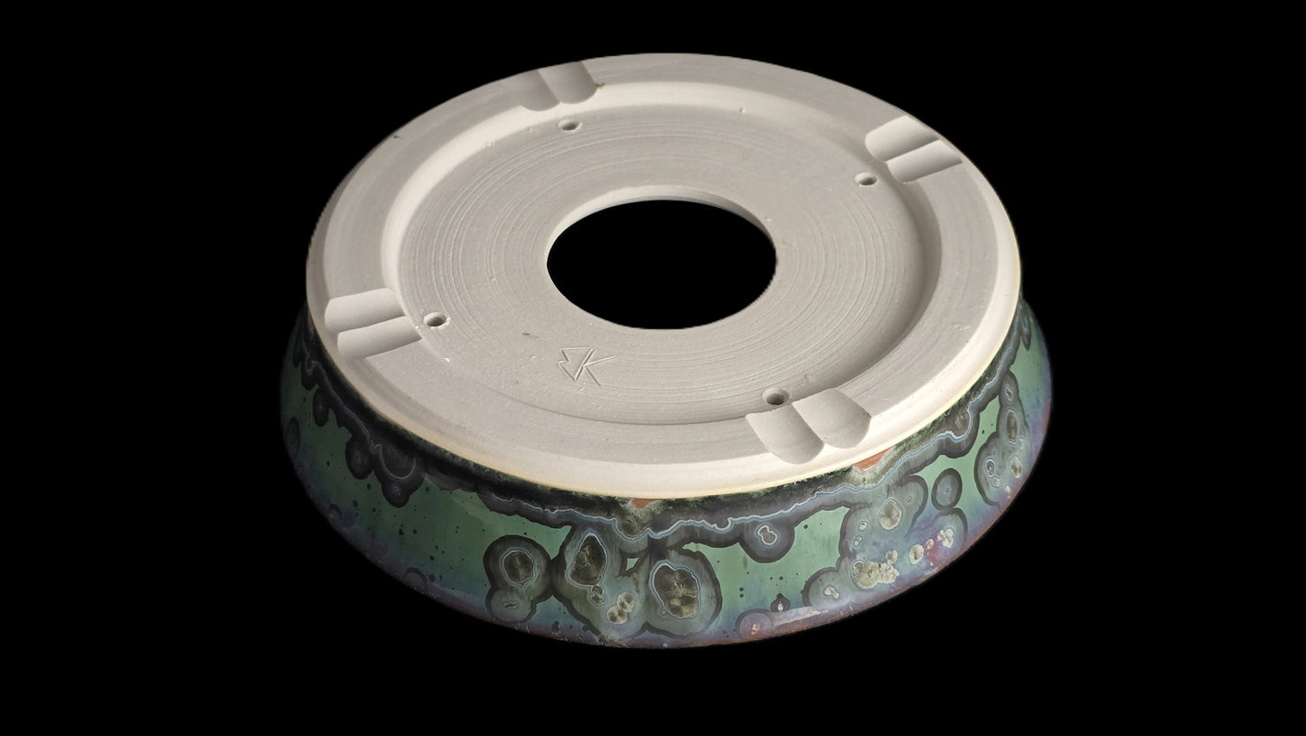 Bonsai Pot, Crystalline Round 1-26 - 8" X 1.75" Teal Crystals
