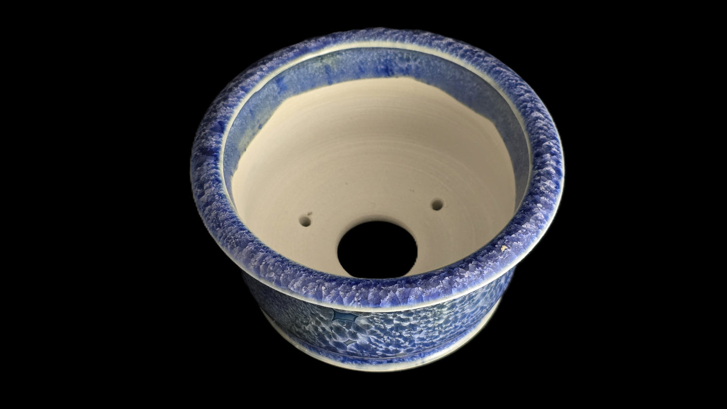 Bonsai Pot, Crystalline Round 1-26 - 4.75" X 2.5" Baby Blue Texture