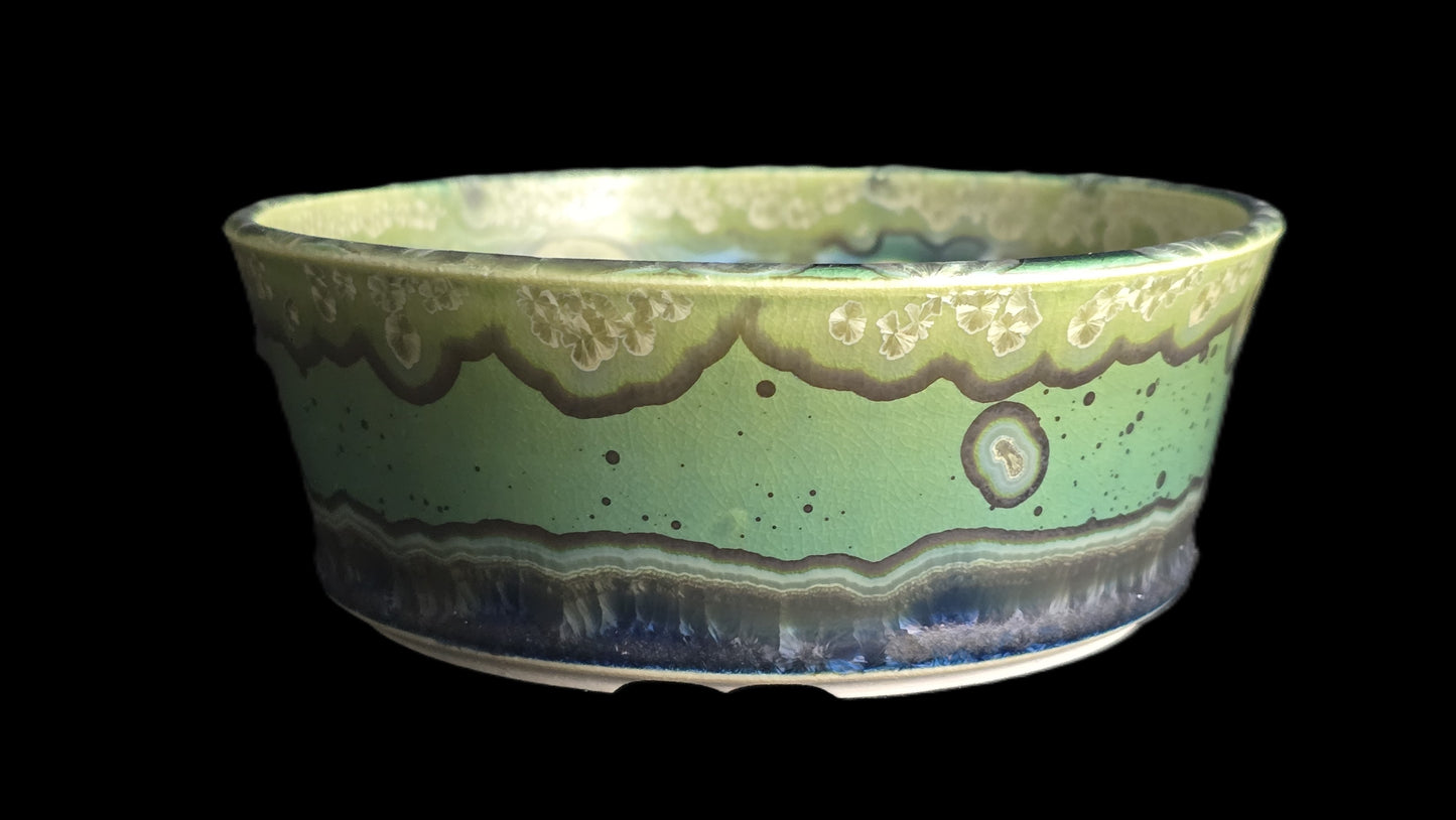 Bonsai Pot, Crystalline Round 1-26 - 5.5" X 2" Emerald Green Crystals