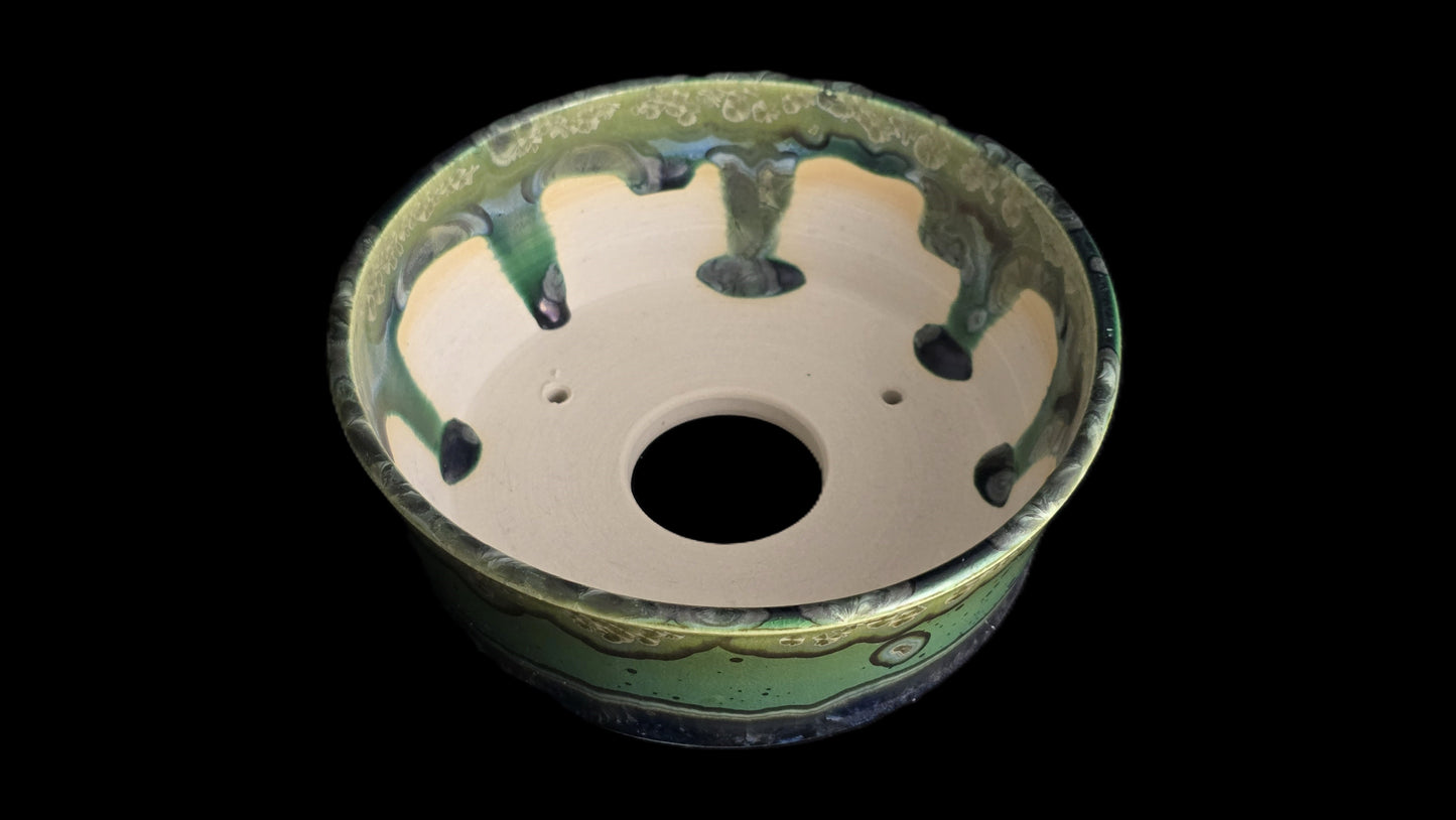 Bonsai Pot, Crystalline Round 1-26 - 5.5" X 2" Emerald Green Crystals