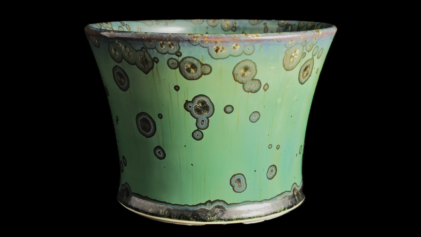 Bonsai Pot, Green Crystalline Round 1-26 - 6.75" X 5"