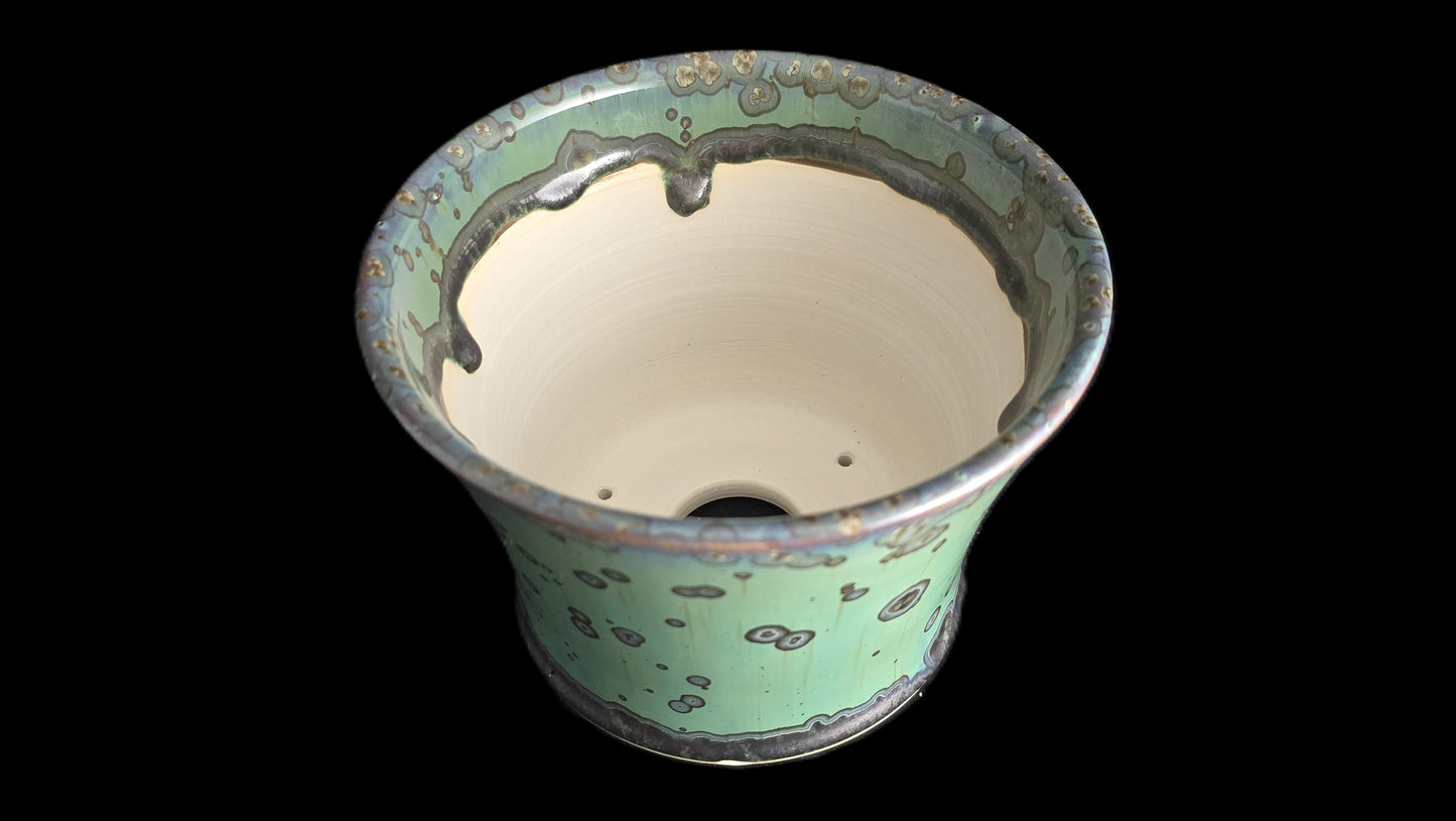 Bonsai Pot, Green Crystalline Round 1-26 - 6.75" X 5"