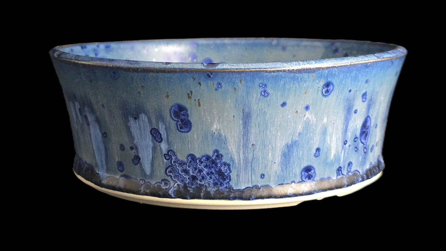 Bonsai Pot, Drippy Blue Crystalline Round 1-26 - 8.25" X 3"