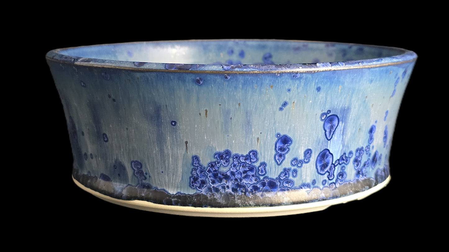 Bonsai Pot, Drippy Blue Crystalline Round 1-26 - 8.25" X 3"