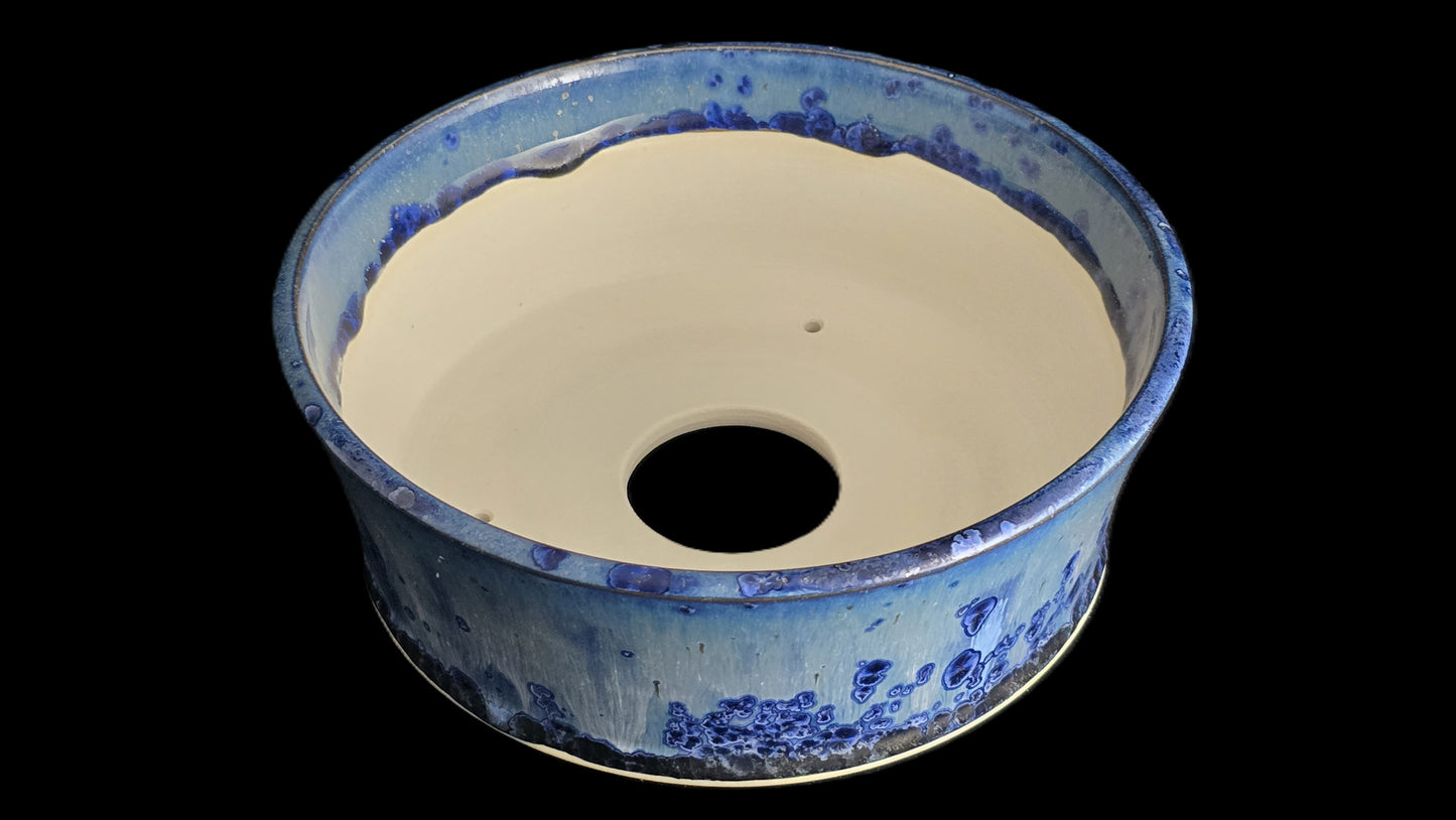 Bonsai Pot, Drippy Blue Crystalline Round 1-26 - 8.25" X 3"