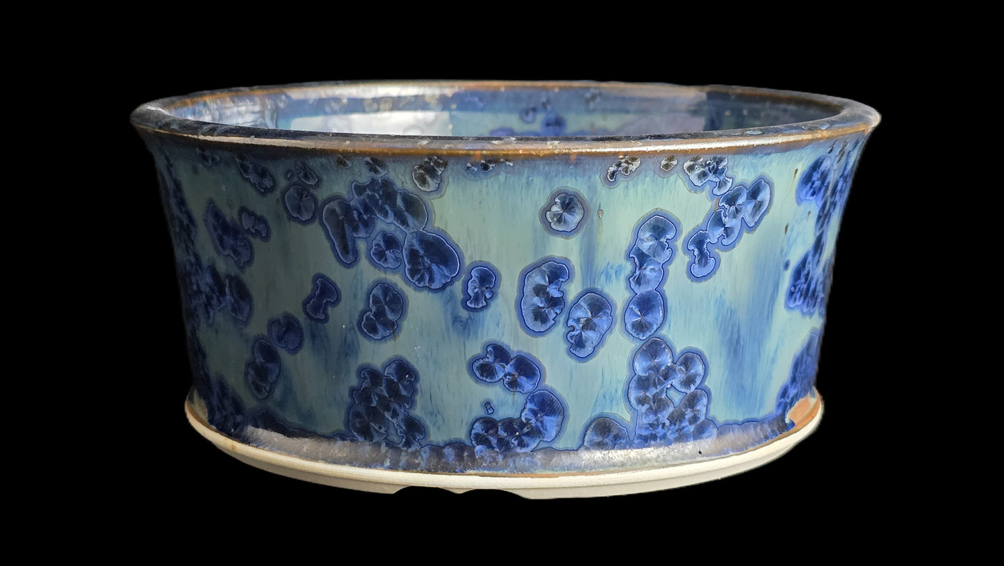 Bonsai Pot, Blue Crystalline Round 1-26 - 6.5" X 3"