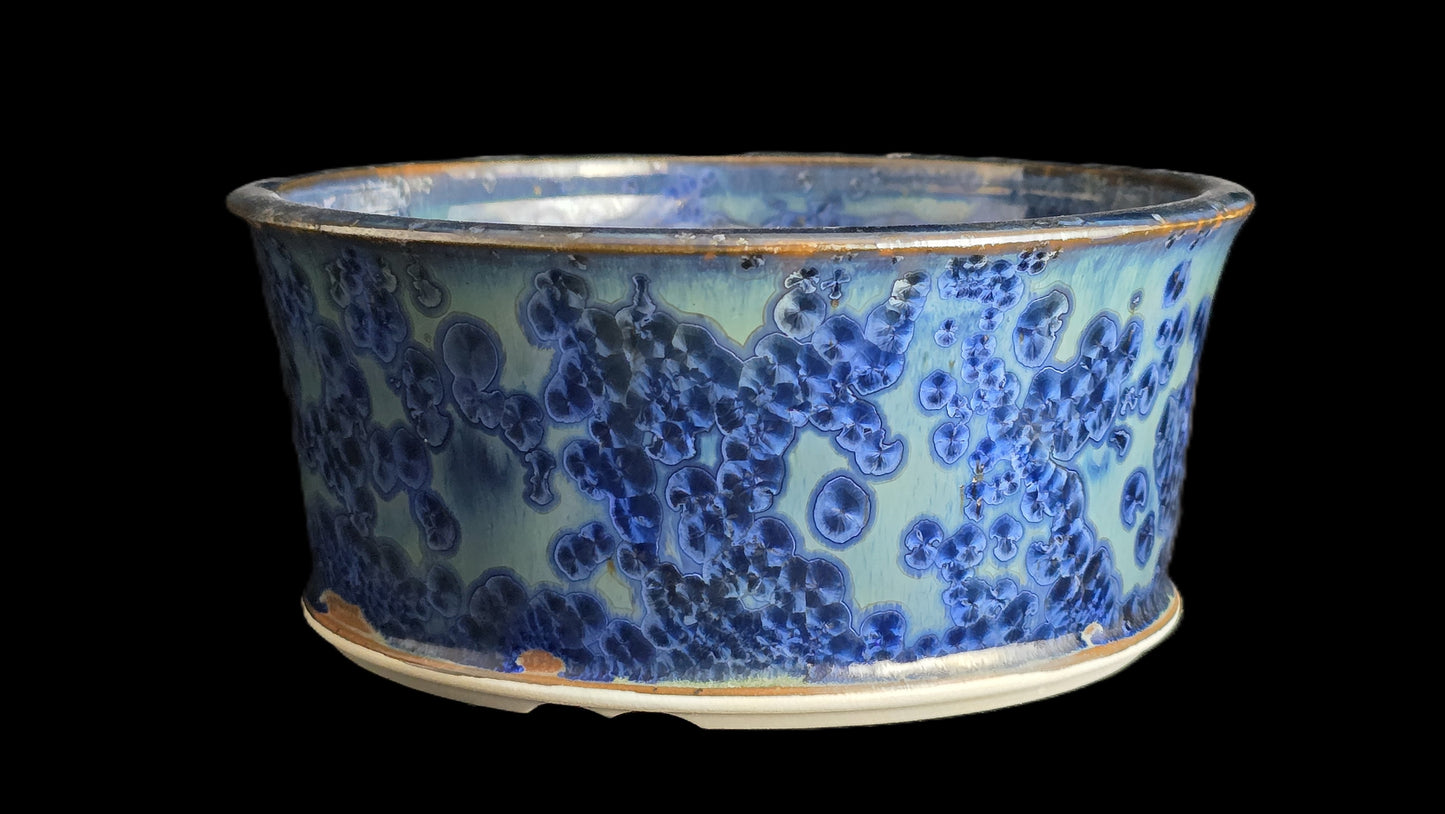 Bonsai Pot, Blue Crystalline Round 1-26 - 6.5" X 3"