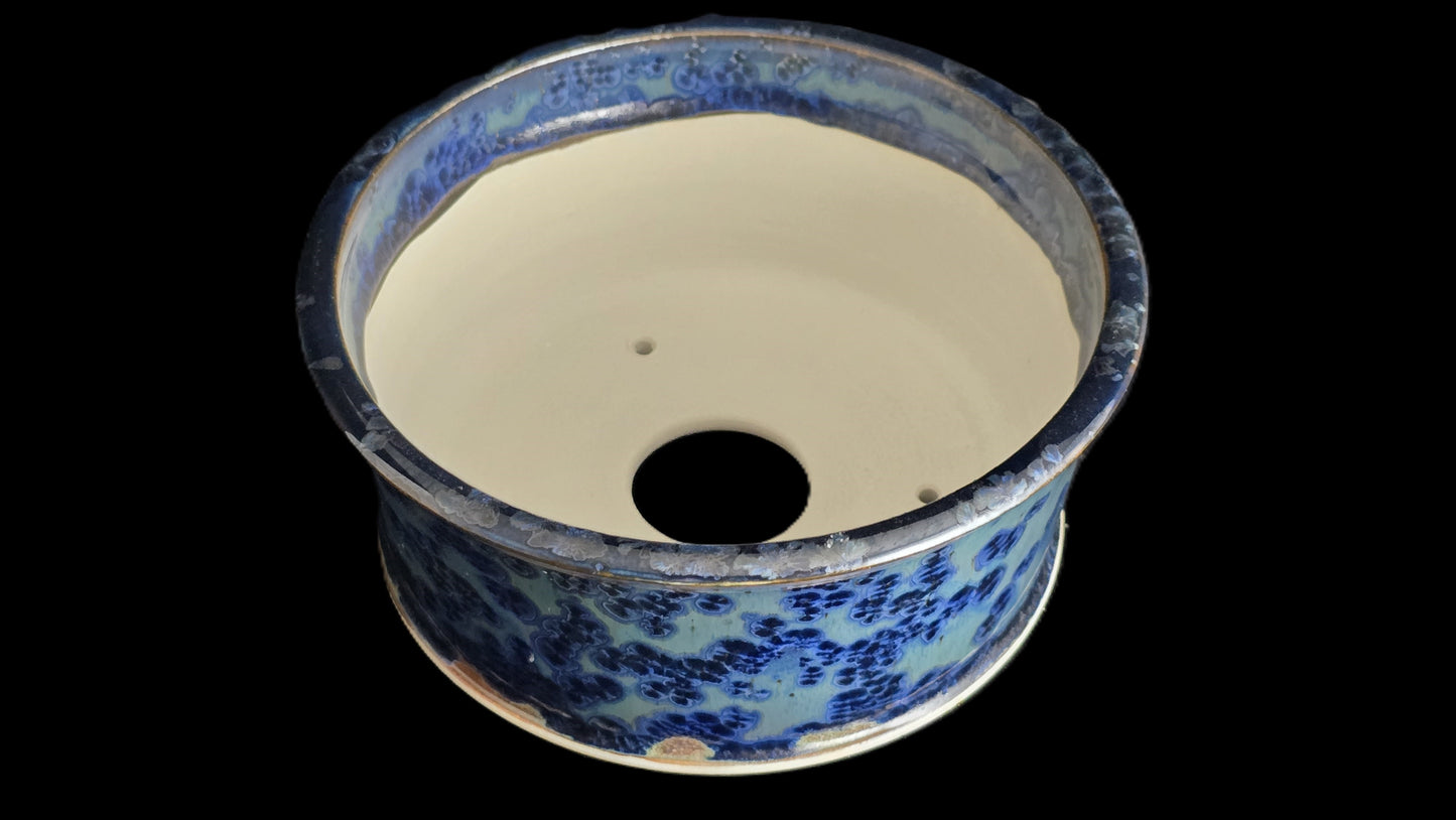 Bonsai Pot, Blue Crystalline Round 1-26 - 6.5" X 3"