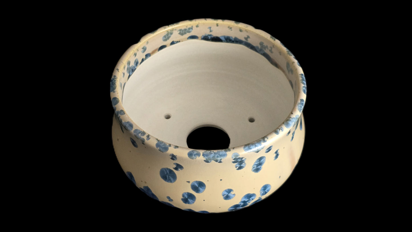 Bonsai Pot, Creamy Crystalline Round 1-26 - 5" X 2.5"