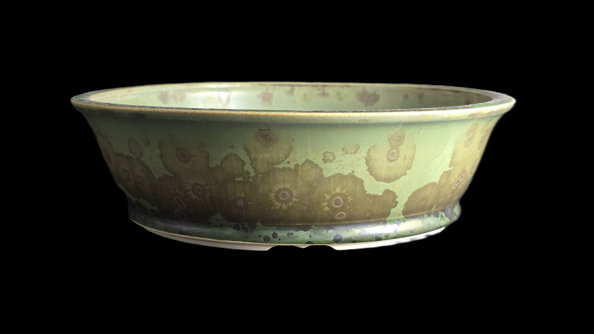 Crystalline round bonsai pot 10-26 8x2.5 side view 1