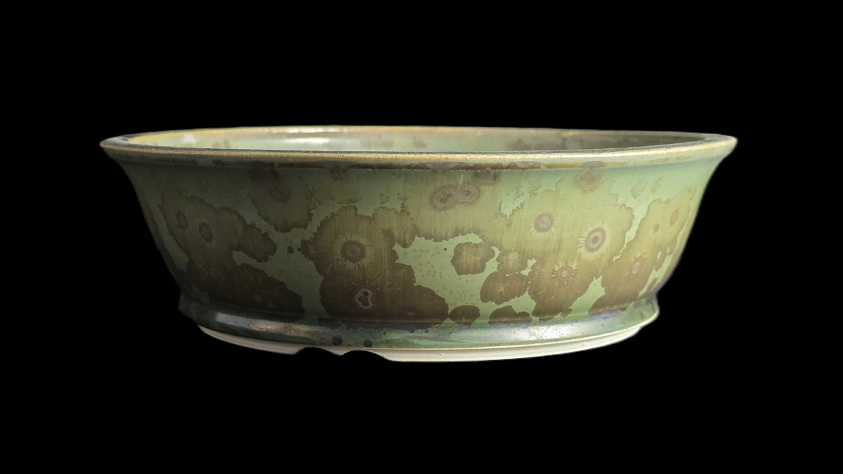 Crystalline round bonsai pot 10-26 8x2.5 side view 2