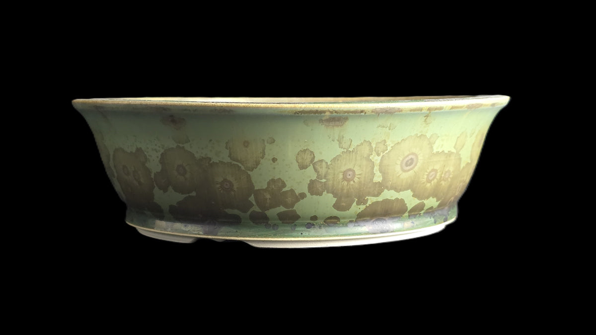 Crystalline round bonsai pot 10-26 8x2.5 side view 3