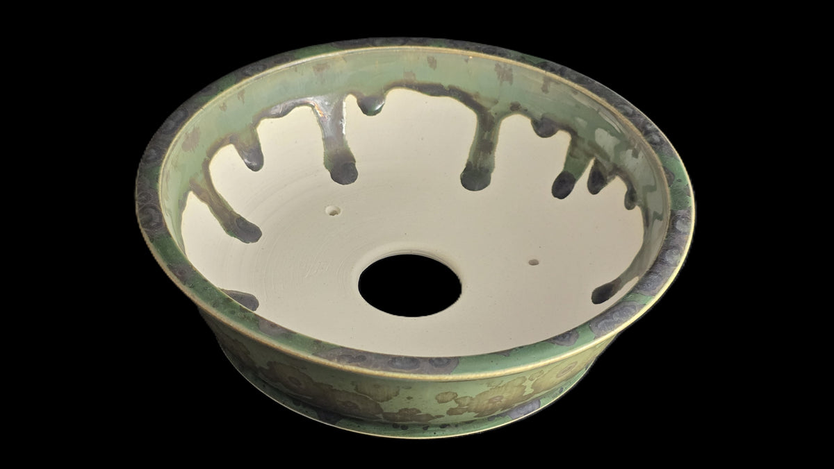Crystalline round bonsai pot 10-26 8x2.5 top view