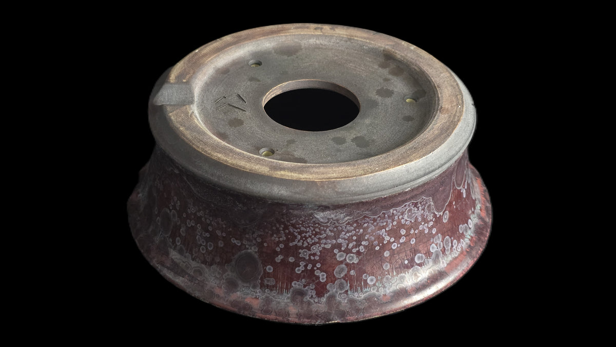 Crystalline round bonsai pot 10-26 6x2.25 bottom view
